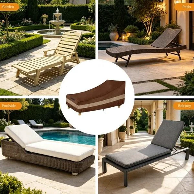 Alt view image 4 of 5 - Brown TwoTone Outdoor Chaise Lounge Cover, SilverCoated Backing with Coffee NonWoven Trim Waterproof UVResistant Patio Lounge Protector with Carry Handle