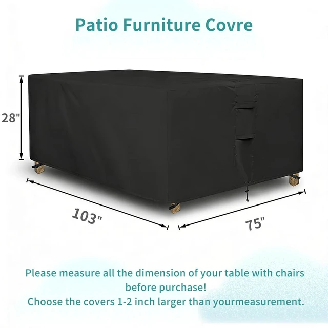 Alt view image 2 of 7 - Black Rectangle Patio Furniture Set Cover, HeavyDuty Oxford Fabric Waterproof UVResistant Outdoor Rectangular Sofa Table Chair Protector with Storage Pocket