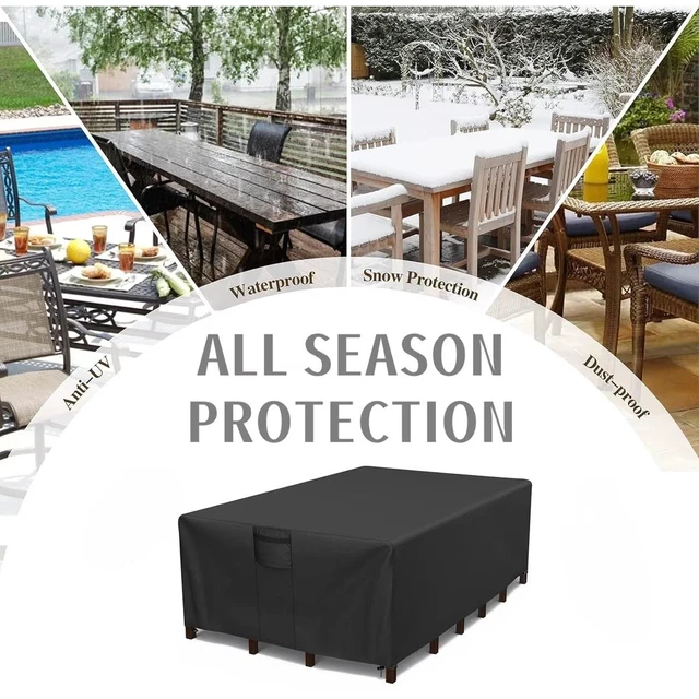 Alt view image 6 of 7 - Black Rectangle Patio Furniture Set Cover, HeavyDuty Oxford Fabric Waterproof UVResistant Outdoor Rectangular Sofa Table Chair Protector with Storage Pocket