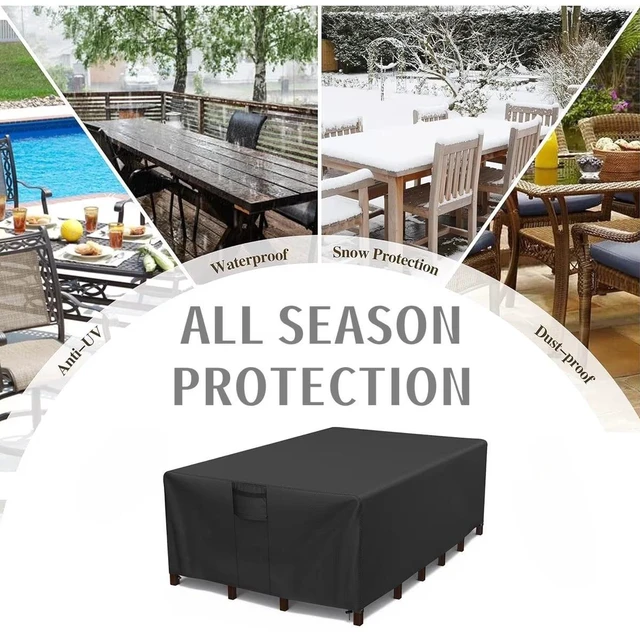 Alt view image 6 of 7 - Black Rectangle Patio Furniture Set Cover, HeavyDuty Oxford Fabric Waterproof UVResistant Outdoor Rectangular Sofa Table Chair Protector with Storage Pocket