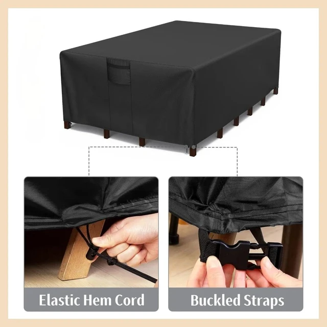 Alt view image 3 of 7 - Black Rectangle Patio Furniture Set Cover, HeavyDuty Oxford Fabric Waterproof UVResistant Outdoor Rectangular Sofa Table Chair Protector with Storage Pocket