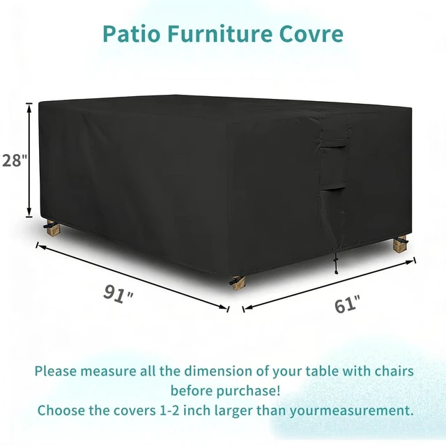 Alt view image 2 of 7 - Black Rectangle Patio Furniture Set Cover, HeavyDuty Oxford Fabric Waterproof UVResistant Outdoor Rectangular Sofa Table Chair Protector with Storage Pocket