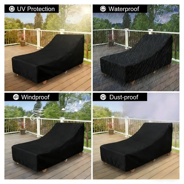 Alt view image 3 of 6 - Black Outdoor Chaise Lounge Cover, HeavyDuty Oxford Fabric Waterproof UVResistant Patio Recliner Protector with Carry Handle