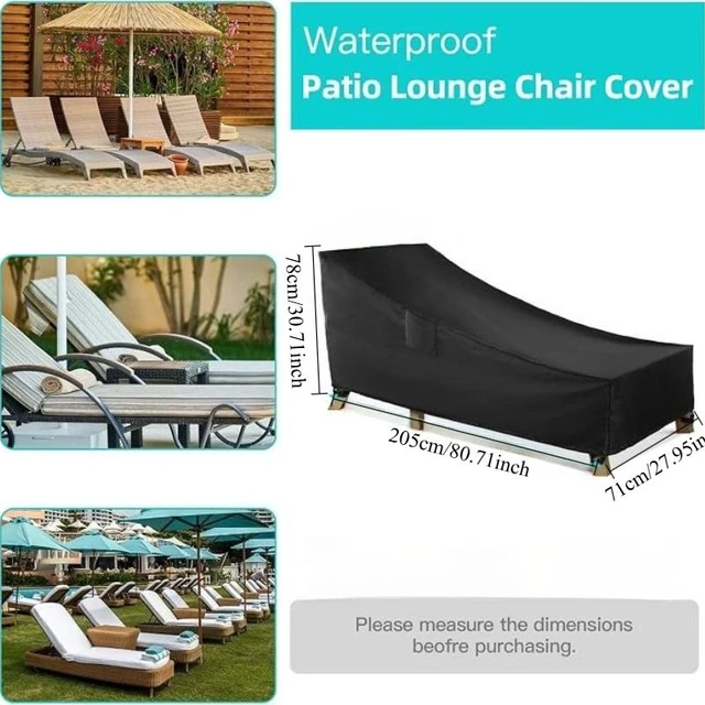 Alt view image 2 of 6 - Black Outdoor Chaise Lounge Cover, HeavyDuty Oxford Fabric Waterproof UVResistant Patio Recliner Protector with Carry Handle