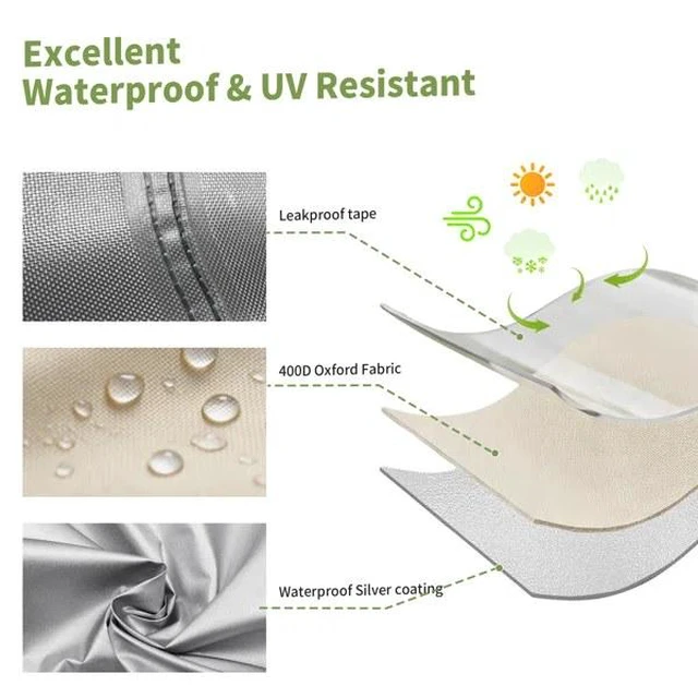 Alt view image 5 of 5 - Beige And Green Outdoor Patio Chair Cover, HeavyDuty Oxford Fabric Waterproof UVResistant Single Patio Chair Protector with Side Storage Pocket