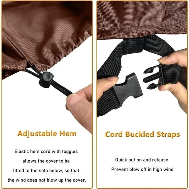 Alt view image 6 of 6 - Beige Brown Patio Furniture Cover 4Piece Set, HeavyDuty Oxford Fabric Waterproof UVResistant Outdoor Sofa Chair Ottoman Protector Set