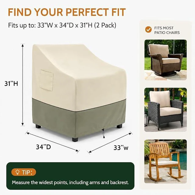 Alt view image 2 of 7 - Beige And Green Patio Chair Covers 2 Pack, HeavyDuty Oxford Fabric Waterproof UVResistant Outdoor Armchair Protectors with Storage Pocket