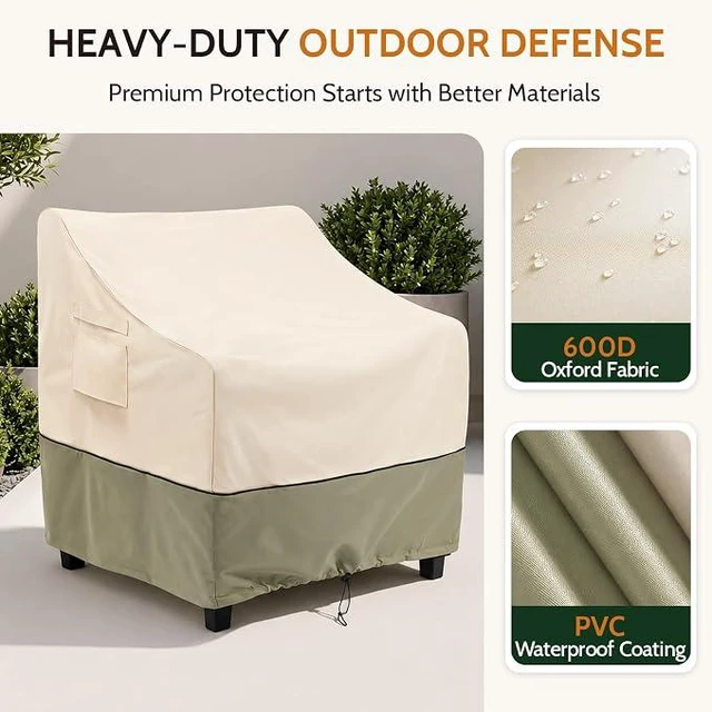 Alt view image 7 of 7 - Beige And Green Patio Chair Covers 2 Pack, HeavyDuty Oxford Fabric Waterproof UVResistant Outdoor Armchair Protectors with Storage Pocket