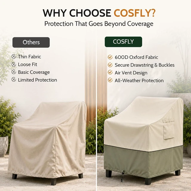 Alt view image 6 of 7 - Beige And Green Patio Chair Covers 2 Pack, HeavyDuty Oxford Fabric Waterproof UVResistant Outdoor Armchair Protectors with Storage Pocket