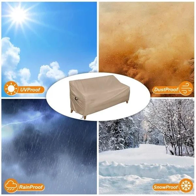 Alt view image 3 of 6 - Khaki Rectangle Patio Furniture Set Cover, HeavyDuty Oxford Fabric Waterproof UVResistant Outdoor Rectangular Sofa Table Chair Protector with Storage Pocket