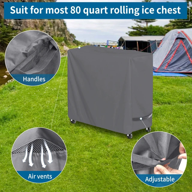Alt view image 3 of 7 - Grey Outdoor Cooler Cart Cover, HeavyDuty Oxford Fabric Waterproof UVResistant Patio Rolling Ice Cooler Protector with Fastening Straps