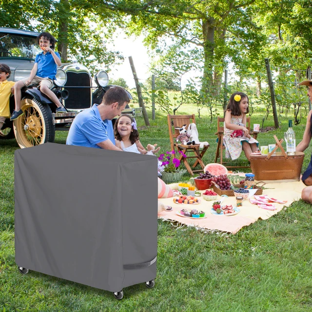 Alt view image 5 of 7 - Grey Outdoor Cooler Cart Cover, HeavyDuty Oxford Fabric Waterproof UVResistant Patio Rolling Ice Cooler Protector with Fastening Straps