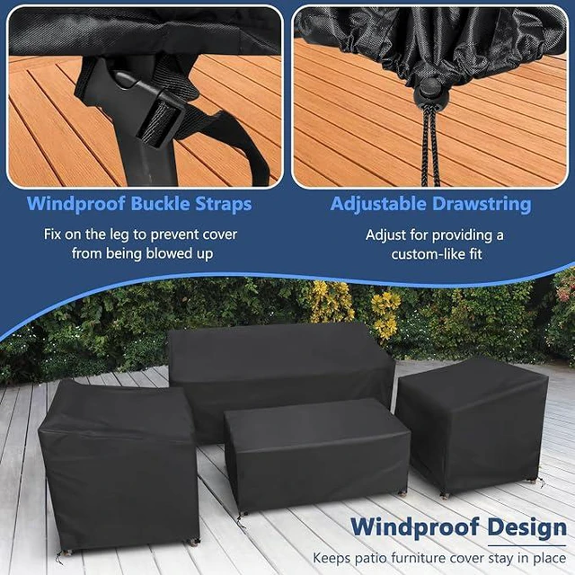 Alt view image 5 of 7 - Black Patio Furniture Cover 4Piece Set, HeavyDuty Oxford Fabric Waterproof UVResistant Outdoor Sofa Chair Ottoman Protector Set