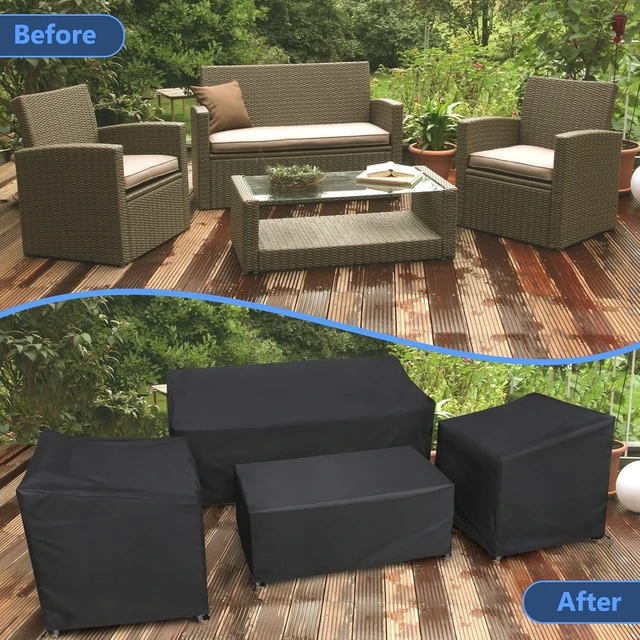 Alt view image 6 of 7 - Black Patio Furniture Cover 4Piece Set, HeavyDuty Oxford Fabric Waterproof UVResistant Outdoor Sofa Chair Ottoman Protector Set