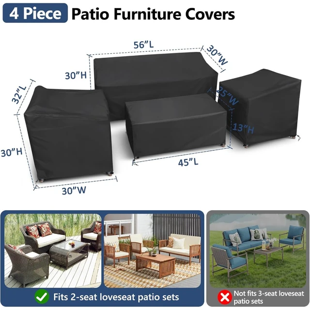 Alt view image 2 of 7 - Black Patio Furniture Cover 4Piece Set, HeavyDuty Oxford Fabric Waterproof UVResistant Outdoor Sofa Chair Ottoman Protector Set