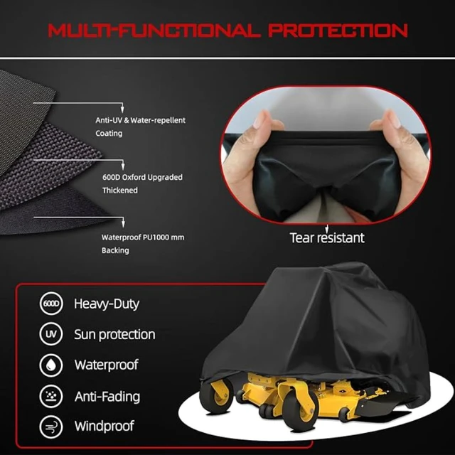 Alt view image 5 of 6 - Black Riding Mower Cover, All Weather Waterproof Outdoor Lawn Mower Protector