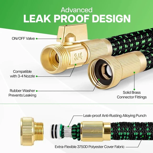 Alt view image 2 of 6 - Expandable Garden Hose Set, Flexible Water Hose with 8Function Spray Nozzle, Hose Hanger Storage Bag for Yard Watering Car Washing