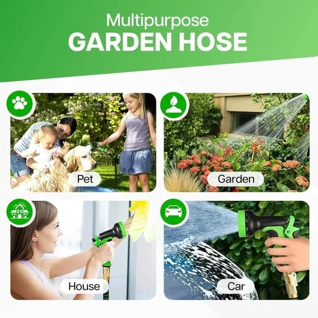Alt view image 4 of 6 - Expandable Garden Hose Set, Flexible Water Hose with 8Function Spray Nozzle, Hose Hanger Storage Bag for Yard Watering Car Washing