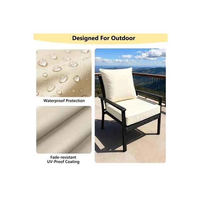 Alt view image 4 of 6 - Thick Outdoor Patio Chair Cushion Set, Square Seat Cushion and Back Pillow with Fastening Ties for Lawn Furniture