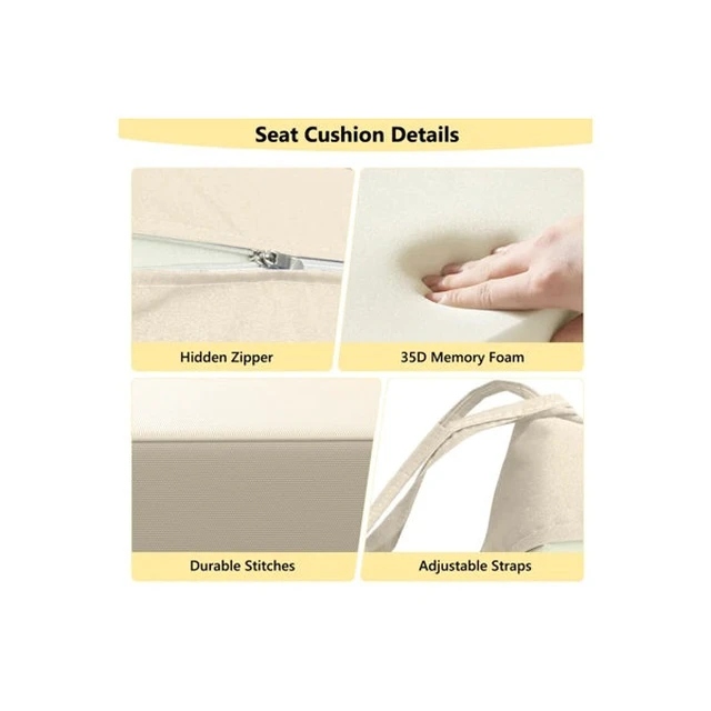 Alt view image 5 of 6 - Thick Outdoor Patio Chair Cushion Set, Square Seat Cushion and Back Pillow with Fastening Ties for Lawn Furniture