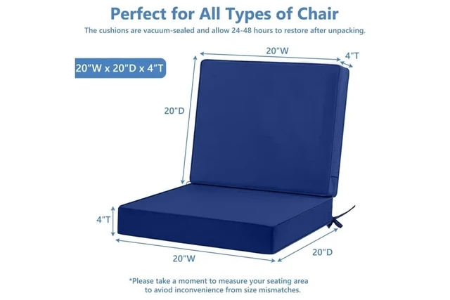 Alt view image 2 of 5 - Thick Square Outdoor Chair Cushion Set of 2, WeatherResistant Seat Pads with Secure Ties for Lawn Patio Chairs
