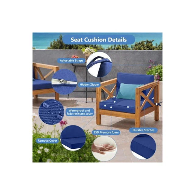 Alt view image 4 of 5 - Thick Square Outdoor Chair Cushion Set of 2, WeatherResistant Seat Pads with Secure Ties for Lawn Patio Chairs