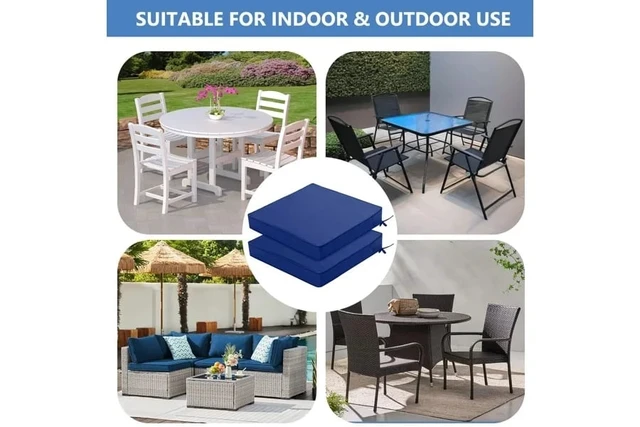 Alt view image 3 of 5 - Thick Square Outdoor Chair Cushion Set of 2, WeatherResistant Seat Pads with Secure Ties for Lawn Patio Chairs