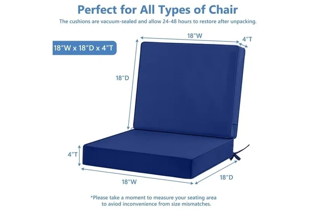 Alt view image 2 of 5 - Thick Square Outdoor Chair Cushion Set of 2, WeatherResistant Seat Pads with Secure Ties for Lawn Patio Chairs