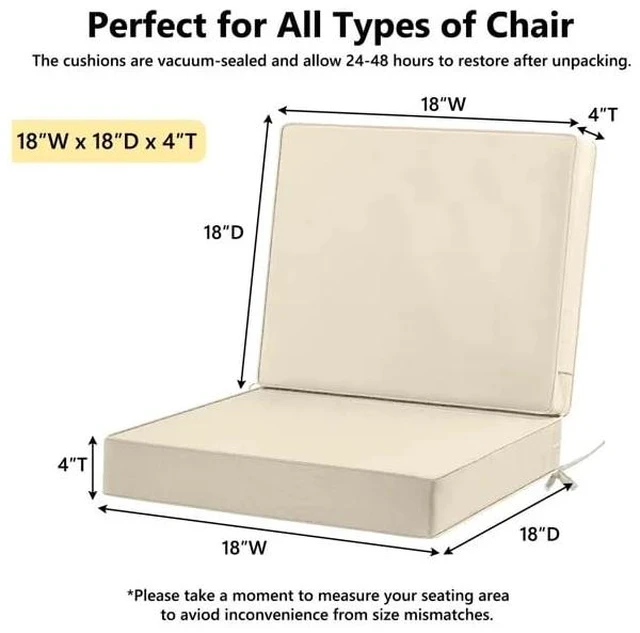 Alt view image 2 of 5 - Thick Square Outdoor Chair Cushion Set of 2, WeatherResistant Seat Pads with Secure Ties for Lawn Patio Chairs