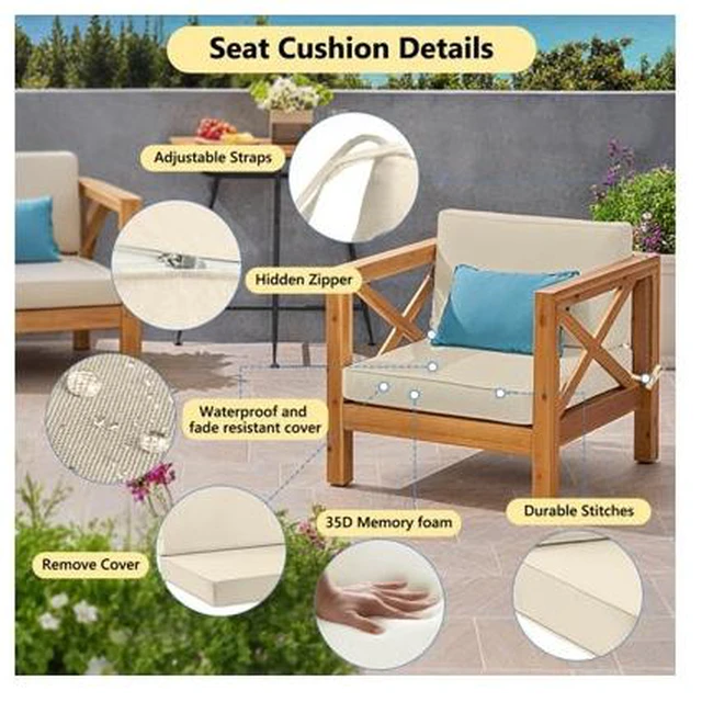 Alt view image 4 of 5 - Thick Square Outdoor Chair Cushion Set of 2, WeatherResistant Seat Pads with Secure Ties for Lawn Patio Chairs