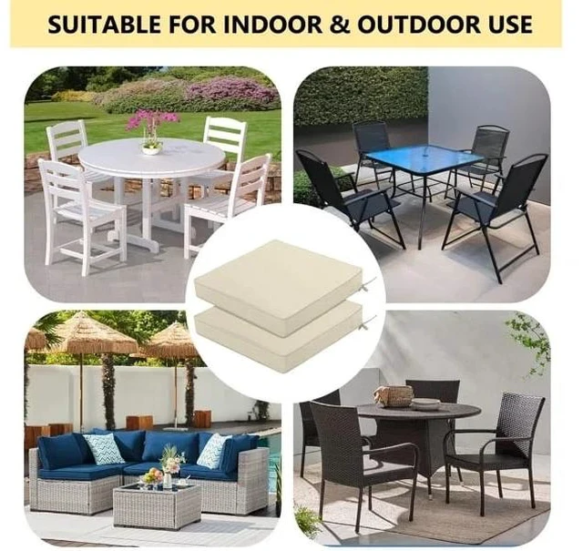 Alt view image 3 of 5 - Thick Square Outdoor Chair Cushion Set of 2, WeatherResistant Seat Pads with Secure Ties for Lawn Patio Chairs