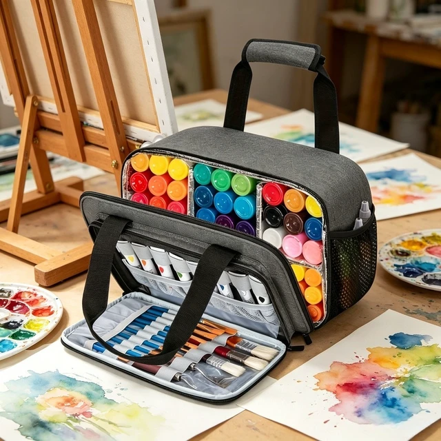 Alt view image 5 of 6 - Crayon Storage Bag, Portable Outdoor Sketching Brush Tool Kit, Art Painting Pigment Storage Case for Drawing & Art Supplies