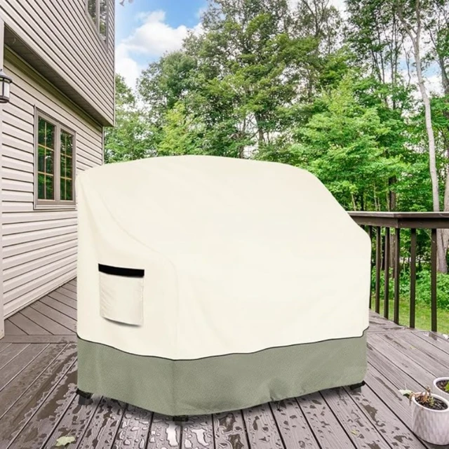 Alt view image 2 of 7 - Heavy-Duty Adirondack 2-Chair Set Cover, Windproof UV Resistant Outdoor Patio Furniture Cover with Air Vent, Secure Buckle Straps & Adjustable Toggle Drawstring, Padded Carry Handles for Backyard Lawn