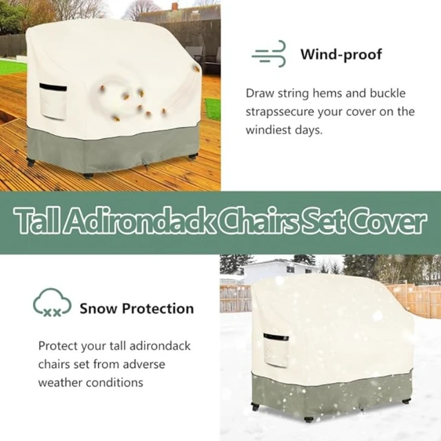 Alt view image 5 of 7 - Heavy-Duty Adirondack 2-Chair Set Cover, Windproof UV Resistant Outdoor Patio Furniture Cover with Air Vent, Secure Buckle Straps & Adjustable Toggle Drawstring, Padded Carry Handles for Backyard Lawn