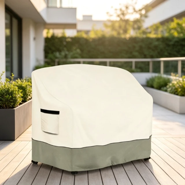 Alt view image 3 of 7 - Heavy-Duty Adirondack 2-Chair Set Cover, Windproof UV Resistant Outdoor Patio Furniture Cover with Air Vent, Secure Buckle Straps & Adjustable Toggle Drawstring, Padded Carry Handles for Backyard Lawn