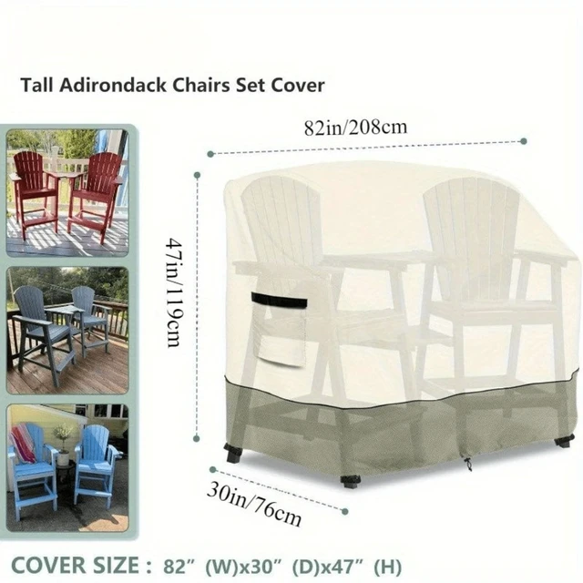 Alt view image 4 of 7 - Heavy-Duty Adirondack 2-Chair Set Cover, Windproof UV Resistant Outdoor Patio Furniture Cover with Air Vent, Secure Buckle Straps & Adjustable Toggle Drawstring, Padded Carry Handles for Backyard Lawn