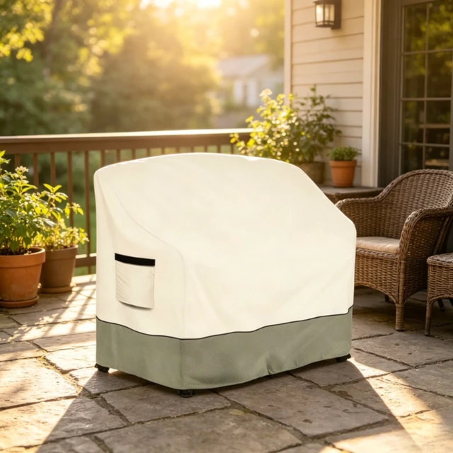 Alt view image 7 of 7 - Heavy-Duty Adirondack 2-Chair Set Cover, Windproof UV Resistant Outdoor Patio Furniture Cover with Air Vent, Secure Buckle Straps & Adjustable Toggle Drawstring, Padded Carry Handles for Backyard Lawn