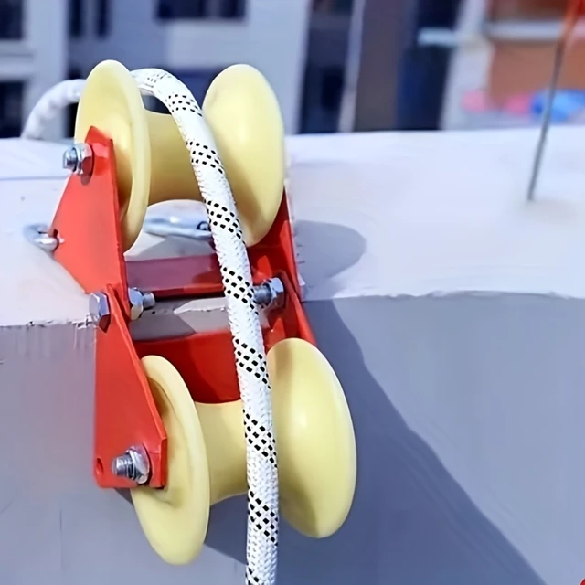 Alt view image 5 of 7 - 90 Degree Angle Groove Wheel Rope Retract Pulley, Foldable Labor-Saving Aerial Work Cable Roller Edge Retractor with Hooks, Heavy Duty Lifting Pulley System