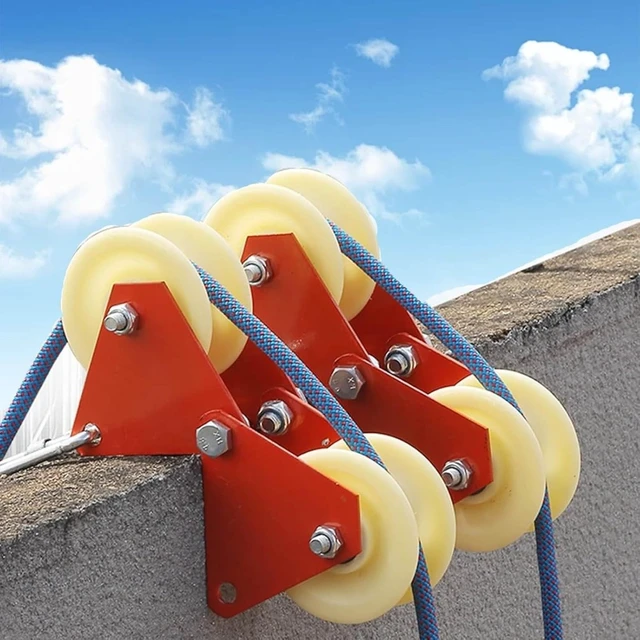 Alt view image 6 of 7 - 90 Degree Angle Groove Wheel Rope Retract Pulley, Foldable Labor-Saving Aerial Work Cable Roller Edge Retractor with Hooks, Heavy Duty Lifting Pulley System