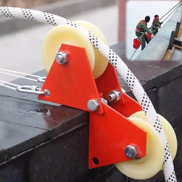 Alt view image 4 of 7 - 90 Degree Angle Groove Wheel Rope Retract Pulley, Foldable Labor-Saving Aerial Work Cable Roller Edge Retractor with Hooks, Heavy Duty Lifting Pulley System