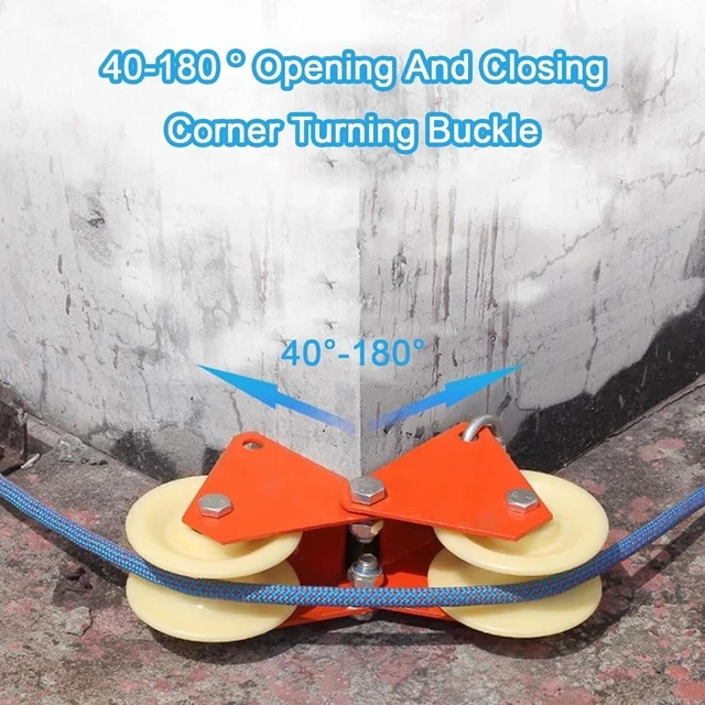 Alt view image 2 of 7 - 90 Degree Angle Groove Wheel Rope Retract Pulley, Foldable Labor-Saving Aerial Work Cable Roller Edge Retractor with Hooks, Heavy Duty Lifting Pulley System