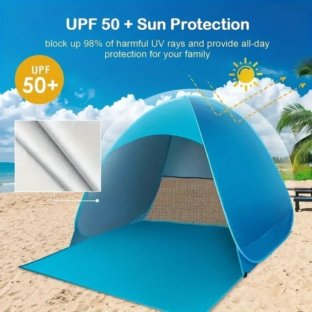 Alt view image 2 of 7 - Compact Durable Portable Pop-up Beach Tent, UPF 50+ UV Protection Sun Canopy Shelter, Equipped with 6 Ground Stakes, Perfect Holiday Gift for Beach, Camping & Outdoor Activities