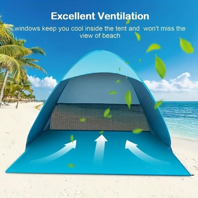 Alt view image 3 of 7 - Compact Durable Portable Pop-up Beach Tent, UPF 50+ UV Protection Sun Canopy Shelter, Equipped with 6 Ground Stakes, Perfect Holiday Gift for Beach, Camping & Outdoor Activities