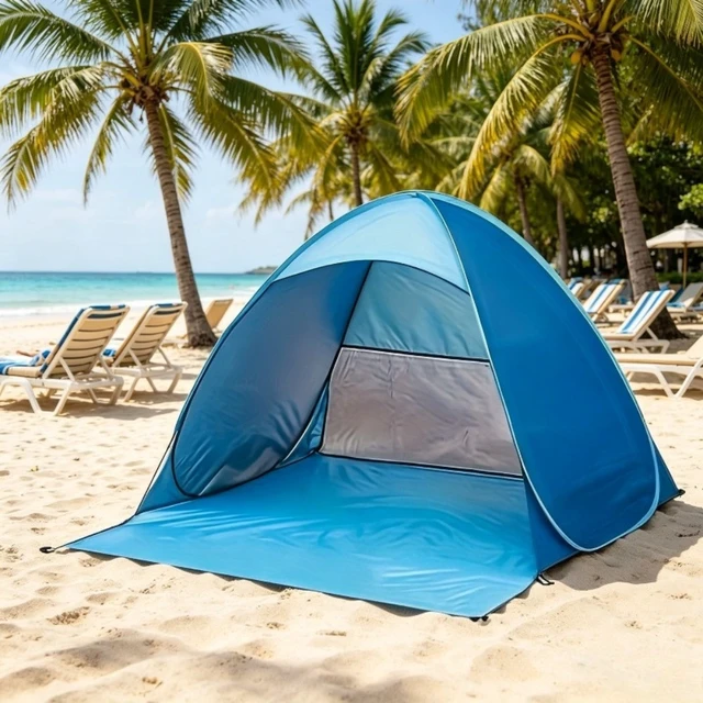 Alt view image 6 of 7 - Compact Durable Portable Pop-up Beach Tent, UPF 50+ UV Protection Sun Canopy Shelter, Equipped with 6 Ground Stakes, Perfect Holiday Gift for Beach, Camping & Outdoor Activities