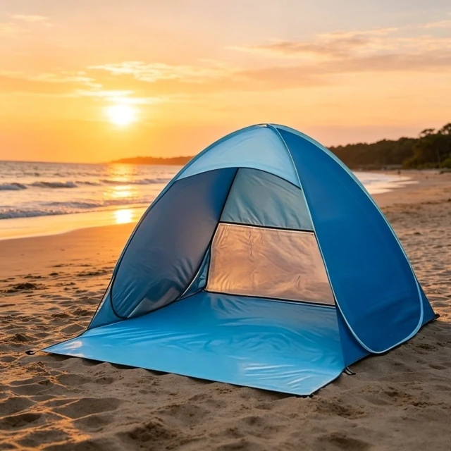 Alt view image 7 of 7 - Compact Durable Portable Pop-up Beach Tent, UPF 50+ UV Protection Sun Canopy Shelter, Equipped with 6 Ground Stakes, Perfect Holiday Gift for Beach, Camping & Outdoor Activities