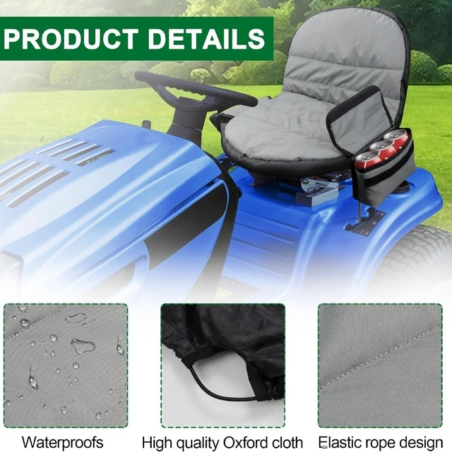Alt view image 4 of 7 - 600D Heavy-Duty Lawn Mower Seat Cover, Universal Riding Lawn Tractor Seat Protector with Drink Pouch, Waterproof Wear Resistant Cushion Cover for John Deere, Kubota, Cub Cadet, Ford, Yellow Grey, 1pc