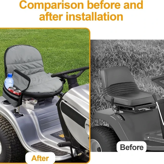 Alt view image 5 of 7 - 600D Heavy-Duty Lawn Mower Seat Cover, Universal Riding Lawn Tractor Seat Protector with Drink Pouch, Waterproof Wear Resistant Cushion Cover for John Deere, Kubota, Cub Cadet, Ford, Yellow Grey, 1pc