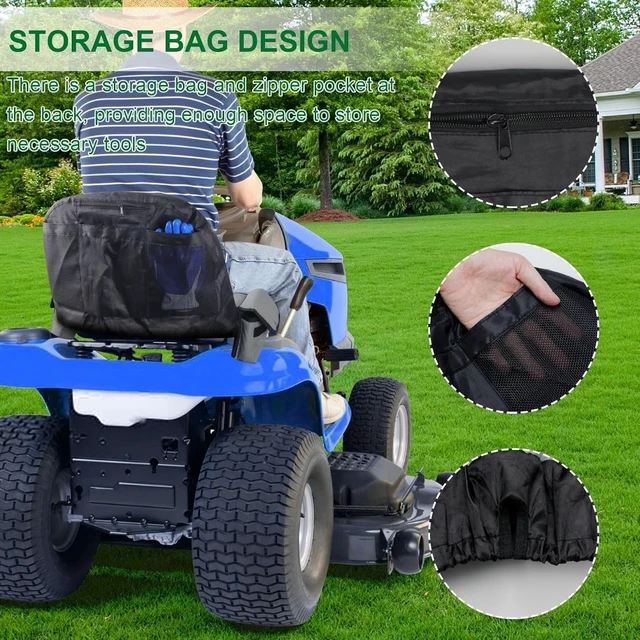 Alt view image 6 of 7 - 600D Heavy-Duty Lawn Mower Seat Cover, Universal Riding Lawn Tractor Seat Protector with Drink Pouch, Waterproof Wear Resistant Cushion Cover for John Deere, Kubota, Cub Cadet, Ford, Yellow Grey, 1pc
