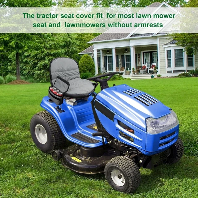 Alt view image 2 of 7 - 600D Heavy-Duty Lawn Mower Seat Cover, Universal Riding Lawn Tractor Seat Protector with Drink Pouch, Waterproof Wear Resistant Cushion Cover for John Deere, Kubota, Cub Cadet, Ford, Yellow Grey, 1pc