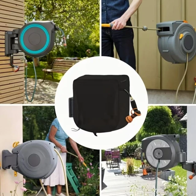 Alt view image 7 of 7 - Square Garden Hose Reel Cover, Wall Mount Retractable Hose Reel Protective Cover, Thickened Wear-resistant Outdoor Cover, Easy Install for Yard Garden Lawn